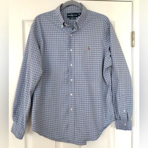 Ralph Lauren Polo Mens Blue White Plaid Button Down Shirt Size Large